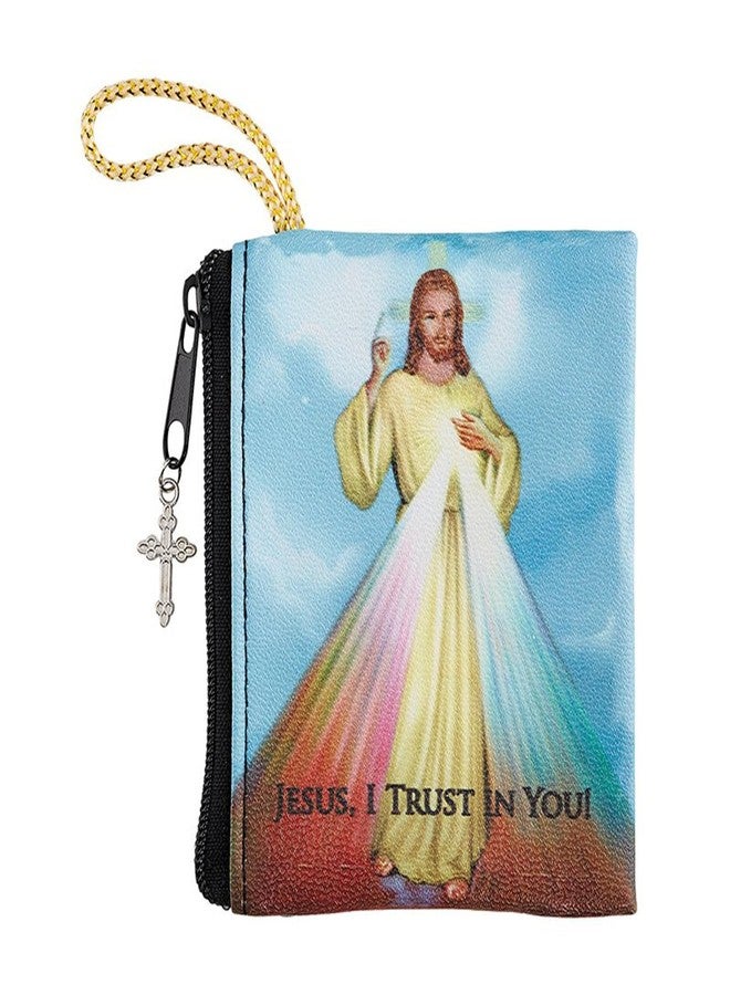Trendzeen Chaplet of Divine Mercy - Red Marble Style Divine Mercy Rosary Beads, Laminated Holy Card, Zippered Rosary Pouch, The Lord's Prayer Card - 4 Items Set - Image 3